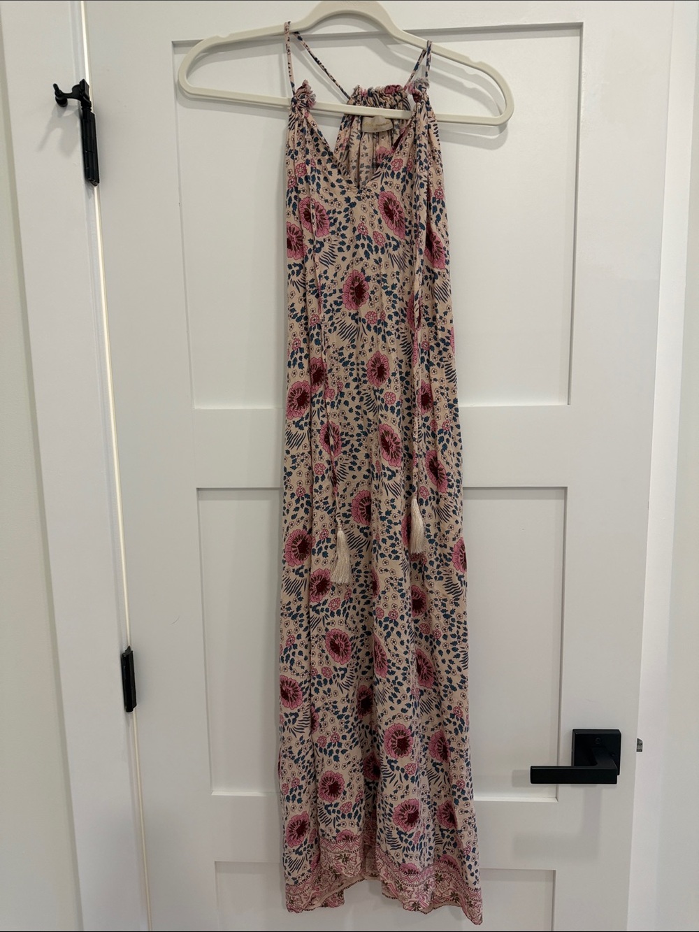 Natalie Martin Vintage Floral Tassel Tie Maxi Dress XS Pink Blue